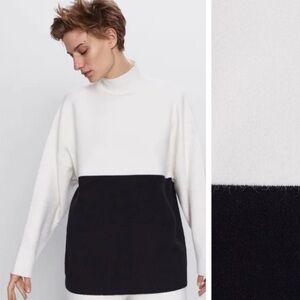 Zara Oversized Black and White Turtleneck Sweater Size M